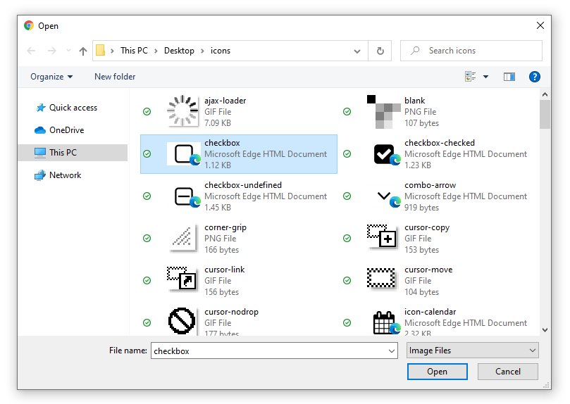 Upload control with AllowedFileTypes set to image/* showing file type filtering